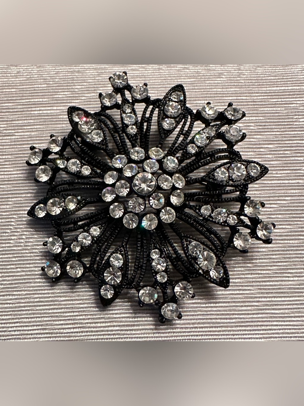 Premier Designs Crystal Black Floral Brooch